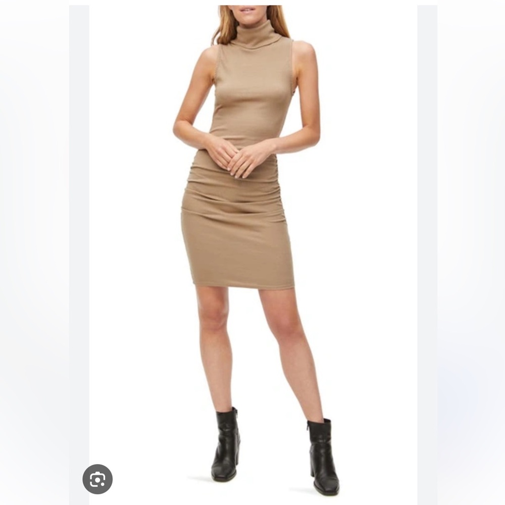 NWT MICHAEL STARS Macy Ultra Rib Mock Neck Sleeveless Dress - Safari - XS